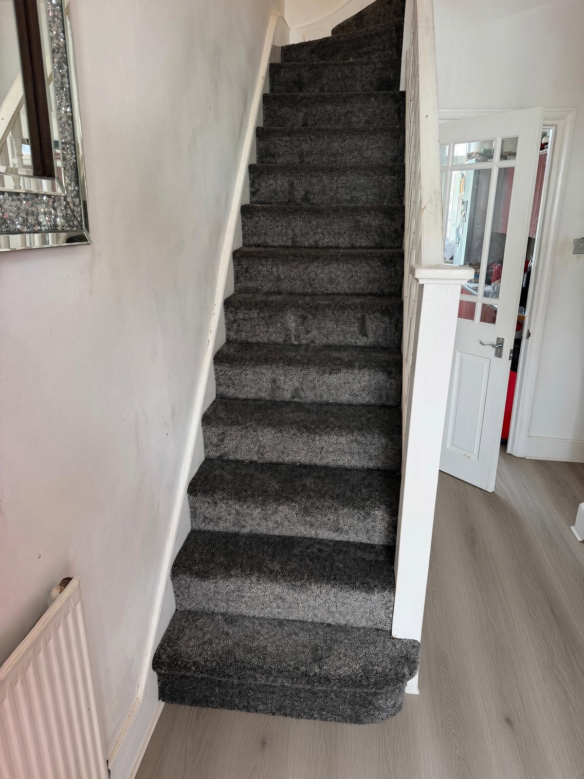 Abingdon Affluence Anthracite carpet fitted on stairs and landing in Chingford E4 by Carpet World London